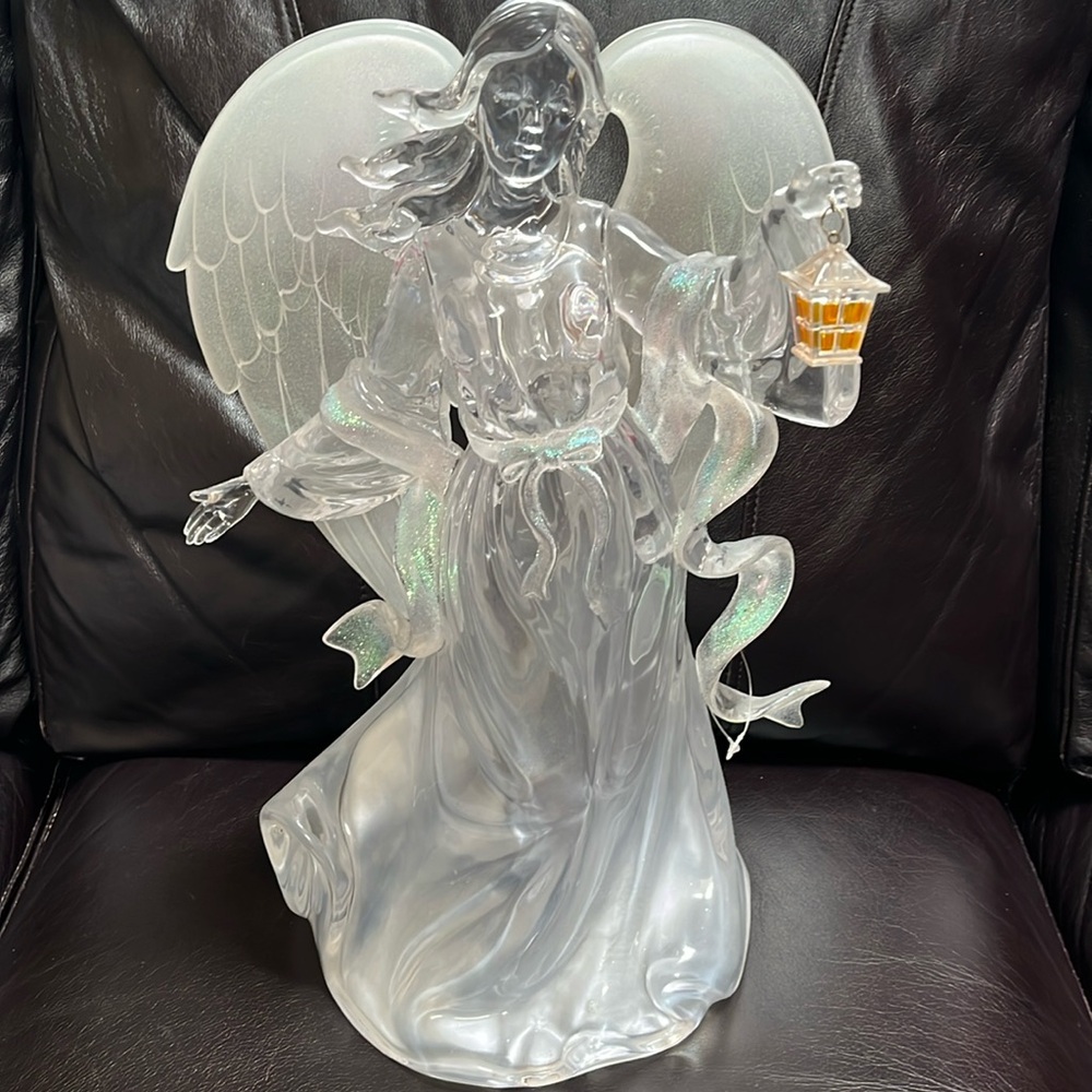 Large Acrylic Winged Angel with Lantern Figurine Glitter Wings Home Decor New